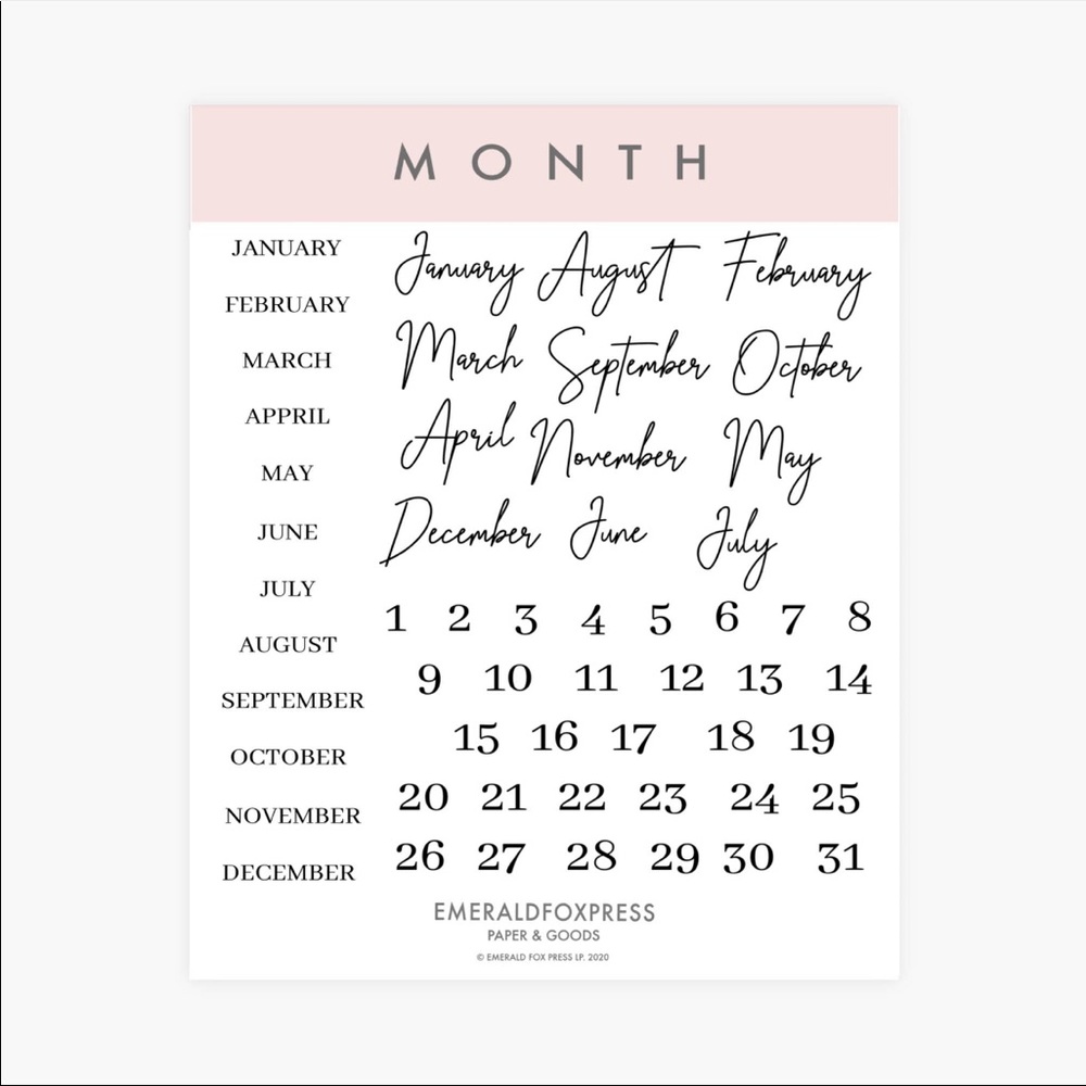 Month Names Planner Sticker Sheet EmeraldFox Press
